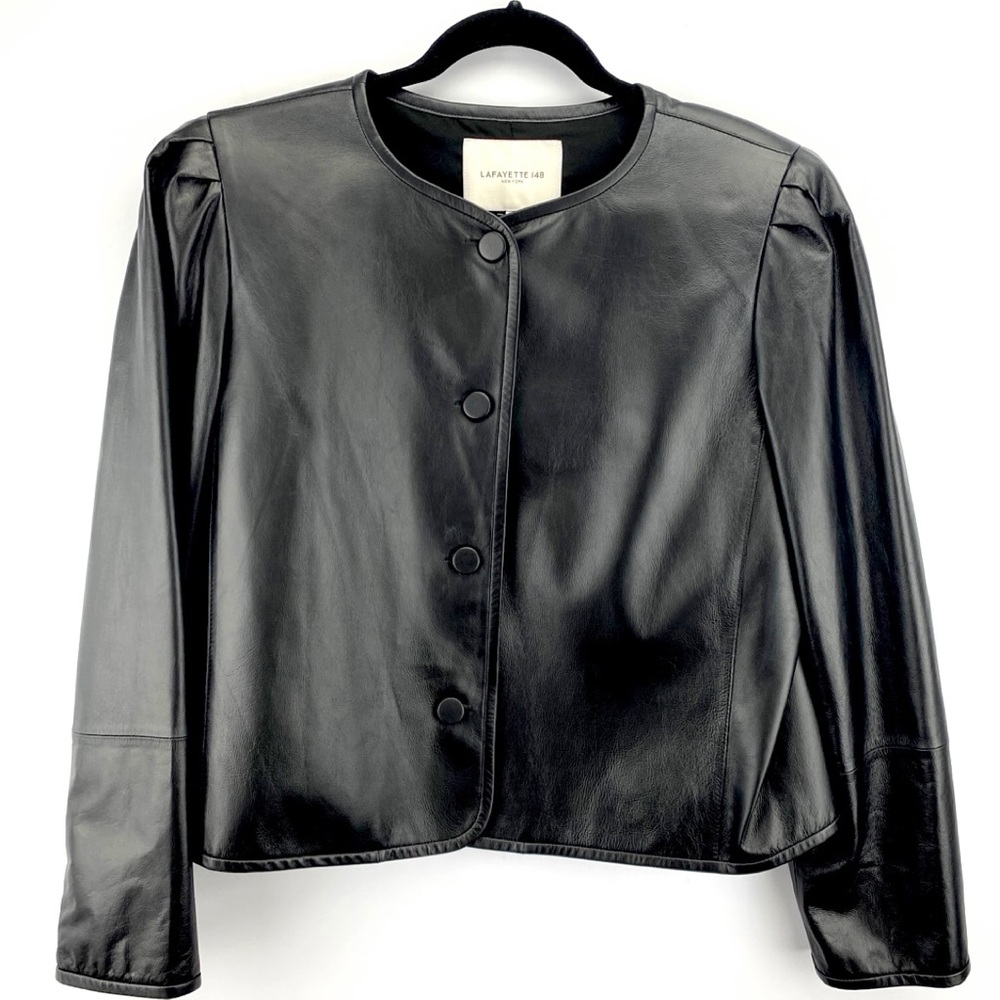 Lafayette 148 NWT Black Lambskin Leather Jacket size XL